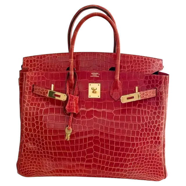 Hermès Birkin 35 Geranium Shiny Porosus Crocodile GHW