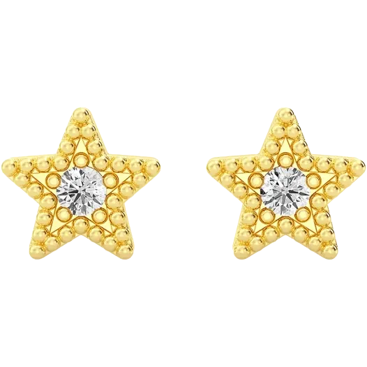 Star Diamond Earrings 14k Solid Gold 0.05ctw