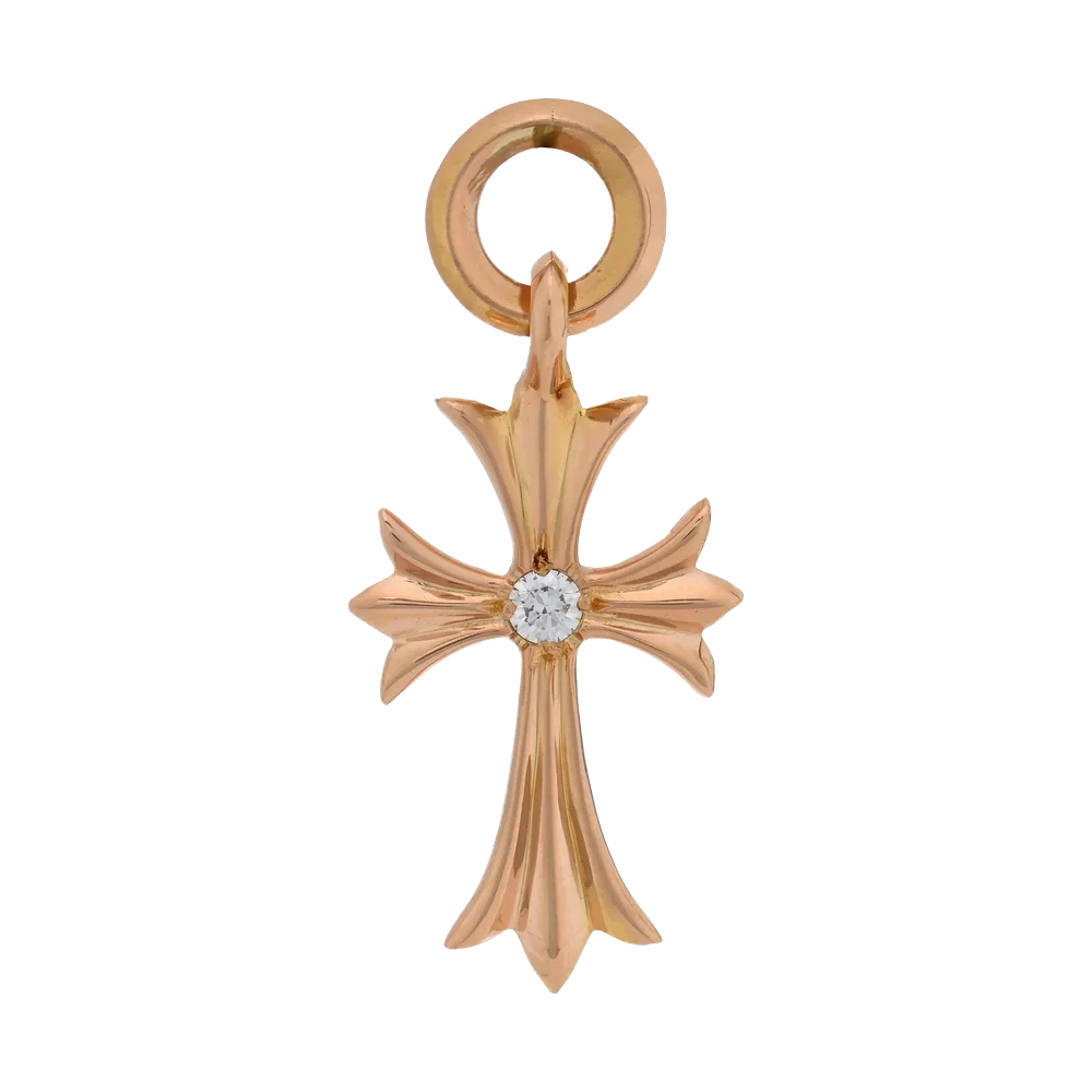 Chrome Hearts 22K Diamond Tiny CH Cross Pendant w/ 22K Twist Chain