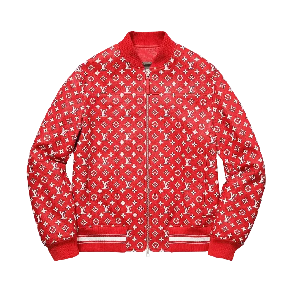 Supreme x Louis Vuitton Leather Baseball Jacket Red