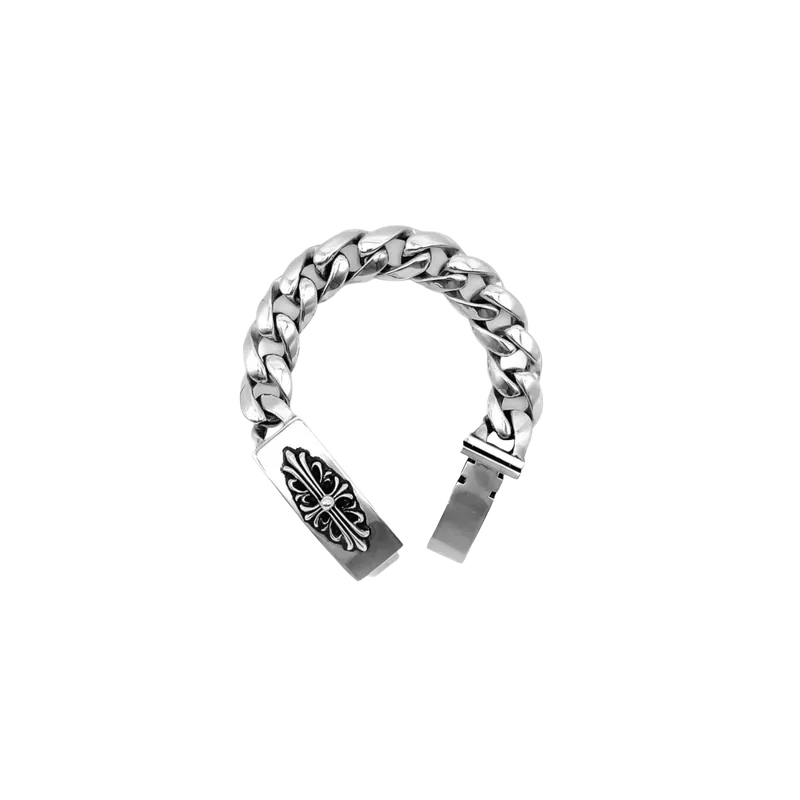 Chrome Hearts Sterling Silver Floral Heart ID Bracelet — Large