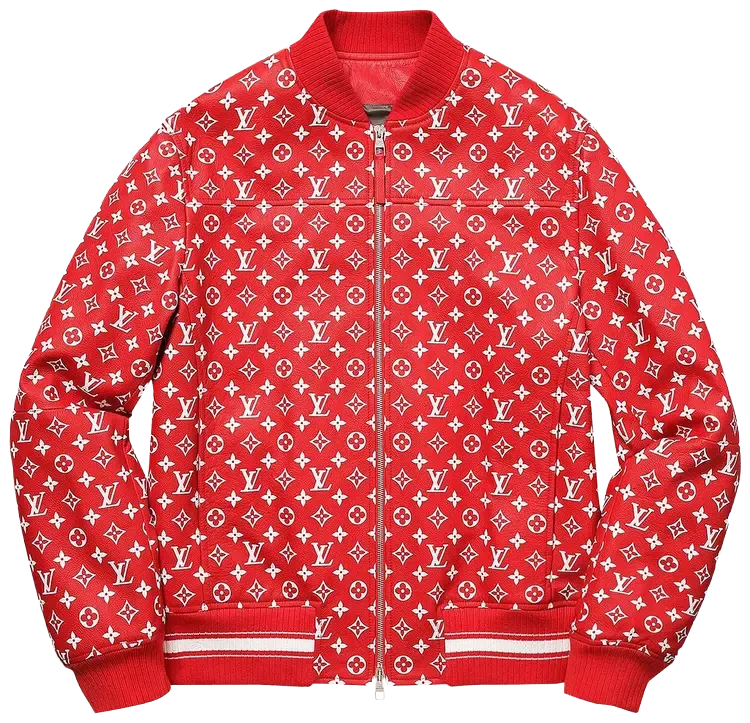 Supreme x Louis Vuitton Leather Baseball Jacket Red