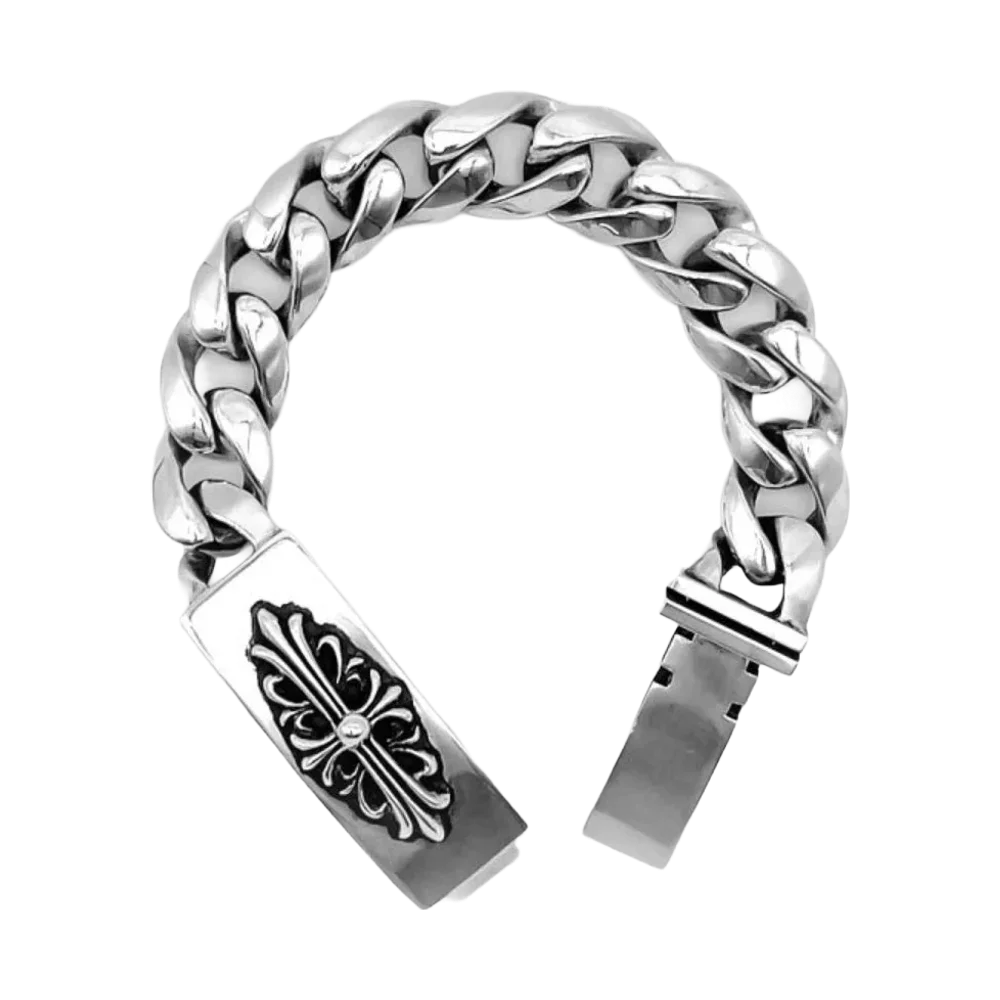 Chrome Hearts Sterling Silver Floral Heart ID Bracelet — Large