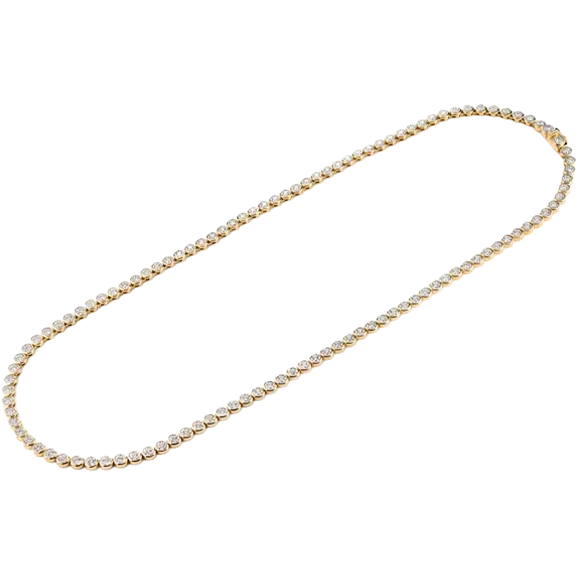 Bezel Set Miracle Diamond Tennis Necklace 14k Solid Gold 5.66ctw